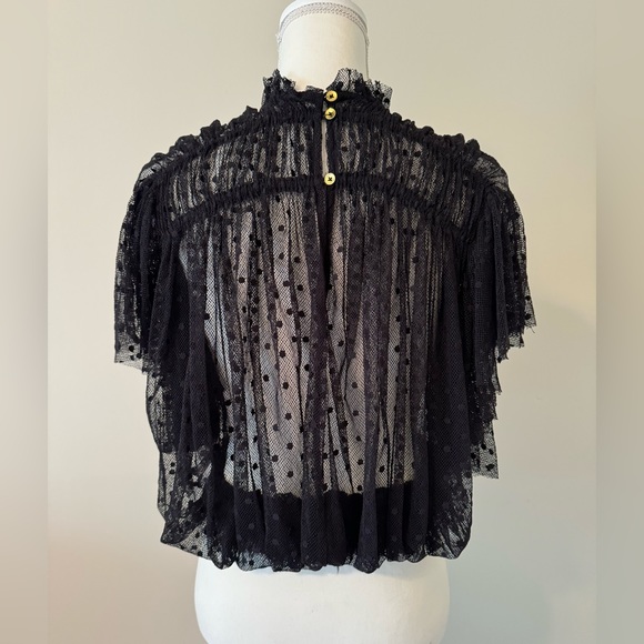 Free People Disco Ball Black Polka Dot Mesh Overlay Peplum Top Sz XS - Picture 4 of 5
